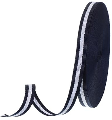 PATIKIL Nastro Grosgrain a Righe Blu Navy Bianche, 25 Iarde Tessuto Poliestere Nastro a Righe Artigianato Design a Doppio Faccia per Fare Fiocchi Confezioni Regalo Natalizie