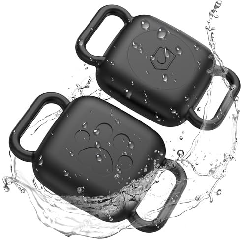 Dog Collar Holder for Tile Mate 2024, 2 Pack Waterproof Silicone Case for cat pet Necklace Dropper, Scratch Resistant Dustproof Cover for Tile Tracker,Black/Black