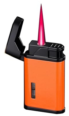Briquet Au Butane en Métal, Briquet À Flamme Rouge Coupe-Vent, Briquet Au Butane Visible, Briquet Au Butane Rechargeable, Briquet À Bougie Portable, Briquet De Fête(Orange)