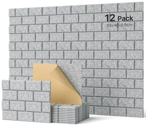 Soundsbay Akustikplatten selbstklebend 12 Stück, Schallschutz Wand Rechteckiger Ziegeltyp Schallschutzplatten, Akustikpaneele für Akustische Behandlung und Wanddekoration 30x40x0.9cm (Silbergrau)