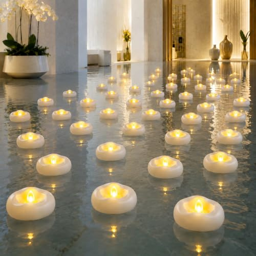 36 Stück 5,1 cm LED schwimmende Kerzen, 180 Stunden Schwimmkerzen für Pool, geeignet für romantische Hochzeitsmittelstücke/Badezimmer/Pool/Brunnen