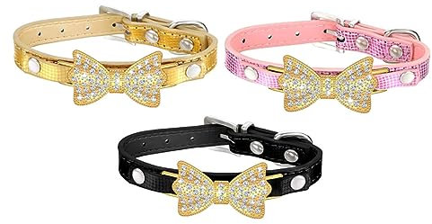 BESTonZON 3stücke Pu Bowknot Hundehalsband Stilvolles Gepolstertes Haustierhalsband Mischfarben s Für Besondere Anlässe Und Tägliches Tragen