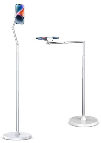 Supporto telefonico da pavimento, treppiede per video cucina, braccio regolabile comodino, supporto lettura 360°, compatibile iPhone, Samsung
