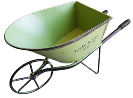 perfk Wheelbarrow Planter Rustic Design Iron Art Decorative Flower Cart Cute Farmhouse Decoration for Backyard Garden Patio Decor, Green