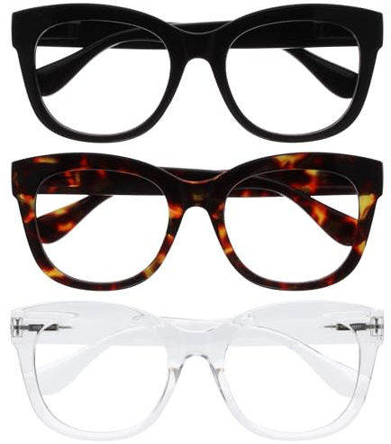 OPULIZE BIG Lunette anti lumiere bleue femme & homme - Lunettes Ecran/Gaming - Anti-éblouissement Anti-Reflet Protection UV - Lot de 3 - Noir Brun Transparente