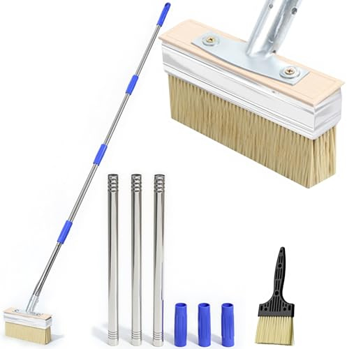 62 Long Handle Deck Stain Applicator with 7 Decking Paint Brush & 3 Paint Brush for Wood Stains, Oil, Deck Coatings, Fence, Furniture, Outdoor Wood Floor – Durable Block Staining Brushes Set