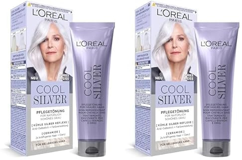 L'Oréal Paris Haarfarbe, Anti-Gelbstich, Farbveredelnde Pflegetönung mit Ceramiden, Für hellgraues Haar, Cool Silver, Farbe: Pures Weiß (Packung mit 2)