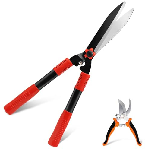 UKONWIT 21.7 Inch Garden Shears for Hedges, 2 in 1 Hedge Shears & Secateurs Set, SK9 Alloy Sharp Blade, 160° Ergonomic Shears for Gardening, Shock Absorption Garden Pruning Tools