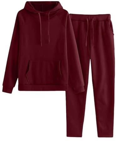 Nuaoxyeu Tracksuit Womens Full Set Plus Size Hoodie and Joggers Pants Sets Baggy Solid Color Two Piece Outfit Activewear Outfits With Pocket Lounge Wear Co Ord Sets Gym Clothes