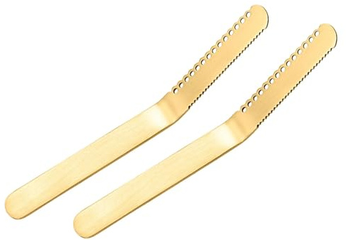 Sharplace 2X Cuchillo para, Ayudante de Cocina para Sándwiches con Borde Dentado, Estable, Multifuncional, con Agujeros, Aparato de Acero INOX, Oro, Individual