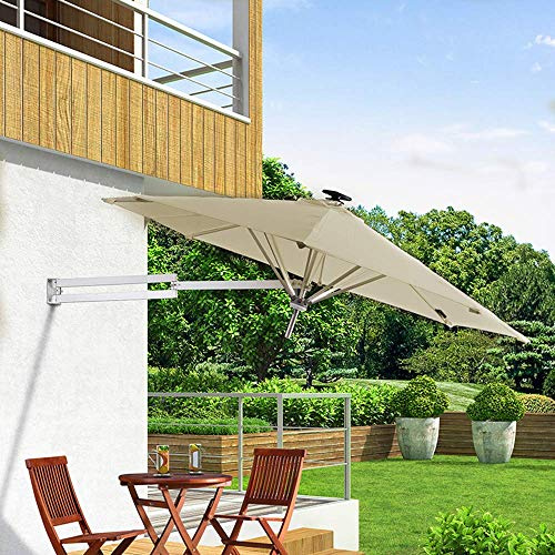 QYYZTQY Parasol Outdoor Garden Umbrella Wall Mounted Cantilever Solar - Polyester Cloth,Folding, Telescopic,Outdoor Recreation Umbrella,Courtyard/Garden/Terrace (Khaki with