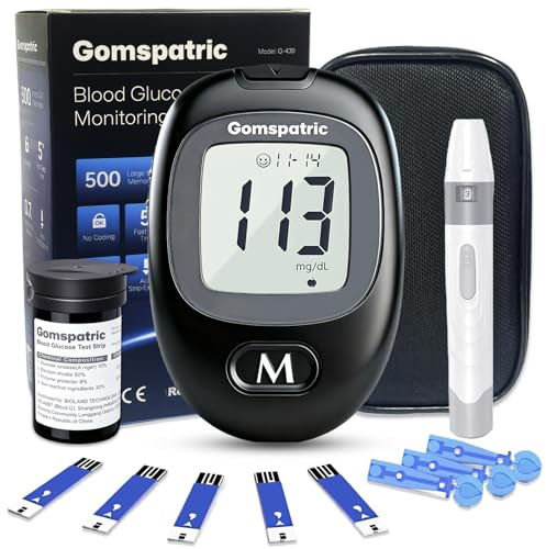 Gomspatric G-430 Blood Glucose Monitor Kit, High Accuracy Blood Sugar Monitor with 50 Test Strips,50 Lancets, No Coding, Glucose Meter,Diabetes Testing Kits for Home Use (Black)
