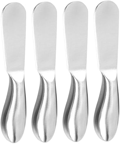 Gcroet Cuchillo para mantequilla, 4 unidades, esparcidor de mantequilla plateado de 5x1 pulgadas, cuchillo esparcidor de acero inoxidable con agarre cómodo, afilado para queso, mermelada..