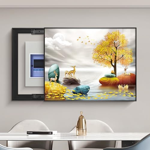 Cache-Tableau éLectrique DéCoratif - Cache Compteur Electrique, Motif de Paysage de Style Moderne, Installation Facile, pour Salon Et Chambre A8 R-60x50cm