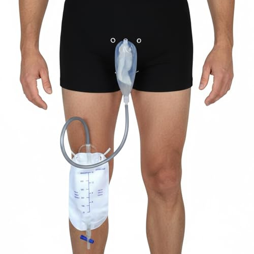Sistema de orinal masculino con bolsa para piernas, dispositivo de incontinencia para hombres con cómodo catéter externo de silicona L..