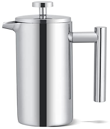 350 ml Dubbelväggig French Press i Rostfritt Stål – Kaffe- och Teberedare med Finmaskigt Filter och Isolerat Handtag