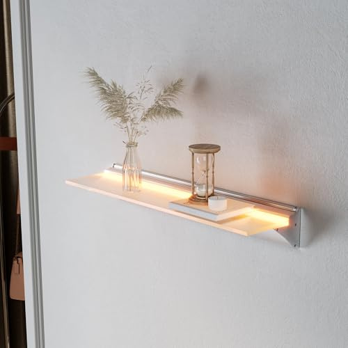 SONNI Wandregal mit Led Beleuchtung 50 cm, 8mm Gehärtetes Glas Schweberegale mit Gestensteuerung Schalter + 3 Einstellbare Lichtfarben + Dimmbar für Wohnzimmer, Flur, Schlafzimmer, Badezimmer