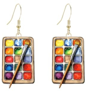 YUNXI Handmade Paintbrush Earrings for Women - Unique Artistic Acrylic Watercolor Paint Box Dangle Earrings, Lightweight Party Jewelry for Artists (multicolored)