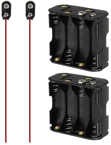 QUARKZMAN 2 Piezas Portapilas De 8 x AA con Cables Negro Y Rojo | Portapilas De 8 x 1.5V AA Con 2 Piezas Conector De Hebilla De Cuero Tipo I Para 9V Caja De Pilas De Plástico