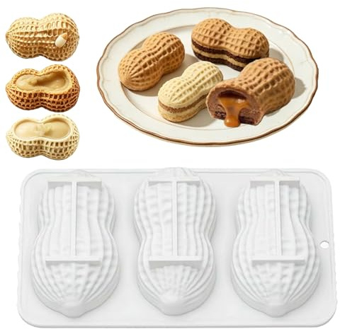 Stampo Arachide Silicone, Stampi Frutta Realistica, 3 Cavità, Accessori Professionali per Cucina e Pasticceria, per Torte Fai da Te (Bianco)
