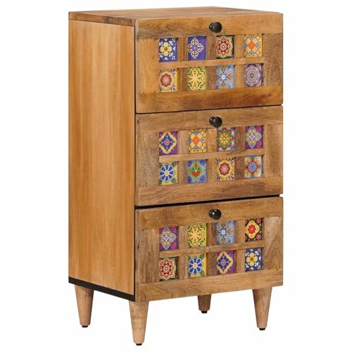 QUAHEAS Credenza con 3 cassetti in legno massello di mango naturale, 40 x 33 x 75 cm, mobile basso moderno per soggiorno, con spazio e ripiano per TV, console multimediale, camera da letto e sala da