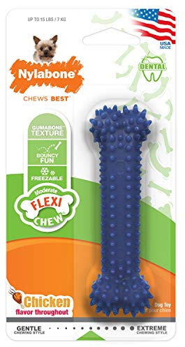 Nylabone Moderate Flexible Dental Dog Chew Toy, Nodules Help Clean Teeth, Chicken Flavour, X-Small, for Dogs Up to 7 kg