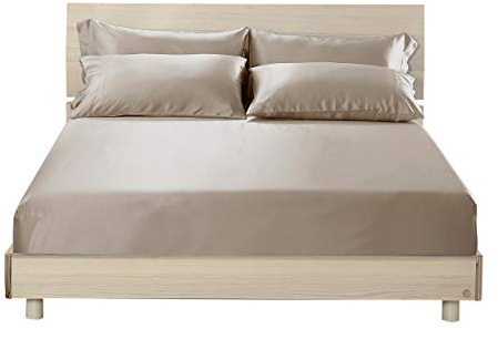 LILYSILK Spannbettlaken Seide mit Rundumgummi - in vielen Farben und Größen - 100% Reine 19 Momme Maulbeerseide Laken Bettlaken Spannbetttuch Bettwäsche - Taupe 90x200+30cm