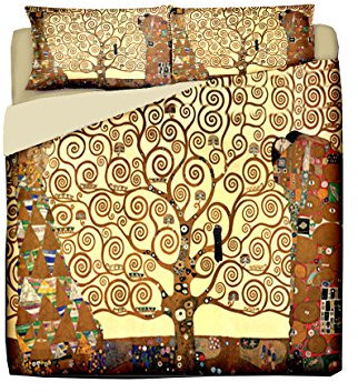 Manifatture Cotoniere Klimt - Albero della Vita Parure Copripiumino, Cotone, Oro, Matrimoniale, 240x250x0.03 cm, 3 unità