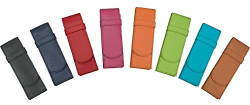 Alassio 2675 - Schreibgeräteetui Set mit 8 Stück, Etuis aus echtem Leder, farblich sortiert, Stifteetuis ca. 14 x 4,5 x 2 cm, Lederetuis für je 2 Stifte