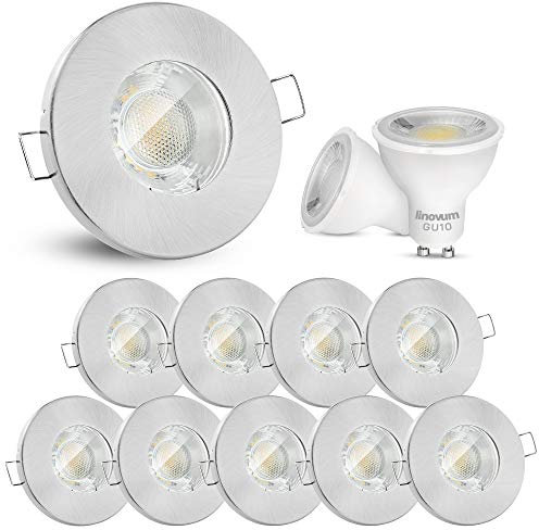 linovum 10x Einbaustrahler Set 6W flach IP65 mit Wasserschutz für Bad, Dusche oder Außen inkl. GU10 LED Lampe neutralweiß 4000K