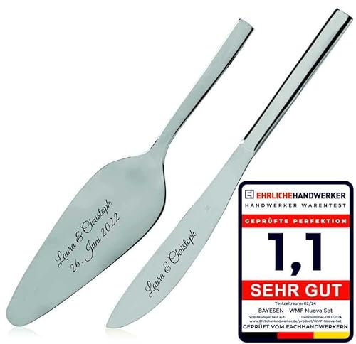 WMF Nuova Set 2 TORTENBESTECK FÜR HOCHZEIT TAUFE, TORTENHEBER TORTENMESSER HOCHZEITSTORTEN ZUBEHÖR WUNSCH GRAVUR (mit Gravur)