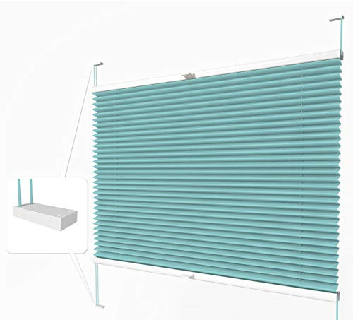 Home-Vision® Premium Plissee zum Anschrauben in der Glasleiste Innenrahmen (Türkis, B55cm x H120cm) Blickdicht Plissee Jalousie mit Halterungen zum Bohren, Sonnenschutzrollo Rollo