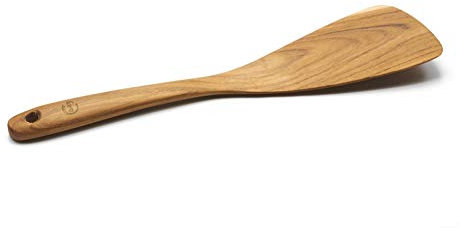 FAAY Espátula/volteador de madera de teca de 11,5 pulgadas para la mano DERECHA | Espátula versátil, duradera, saludable y de alta resistencia a la humedad para utensilios de cocina antiadherentes