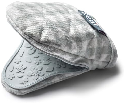 Zeal Silicone Mini Mitt Pot Holder Gingham, Cotton, Duck Egg Blue, 17.5 x 13.5 x 2.5 cm