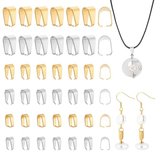 PH PandaHall 304 Edelstahl Snap-On Kautionen, Silber & Gold, 120pcs | 6 Größen, Kautionen Anhänger Kautionen Anschlüsse für DIY Schmuck Baumeln Perlen Charms Machen