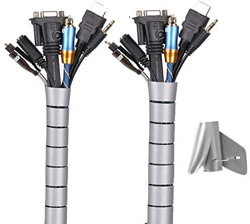 MOSOTECH Universal Kabelschlauch 2x1.5 M Flexible Kabelkanal Cord Organizer Kabelhülle Schutz-System fürTV, Computer, Heimkino-Grau (150x∅28mm,150x∅22m)