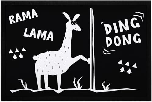 MoonWorks® Fußmatte mit Spruch lustig Rama Lama Ding Dong Tür-Klingel Matte rutschfest & waschbar Schwarz 60x40cm