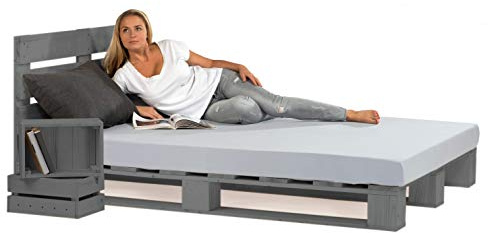 sunnypillow 160x200 cm Palettenbett mit Kopfteil Grau Massivholzbett Bett aus Paletten Palettenmöbel Fichte europalette Anthrazit Grau 80 90 100 120 140 160 180 200 220 240 x 200cm