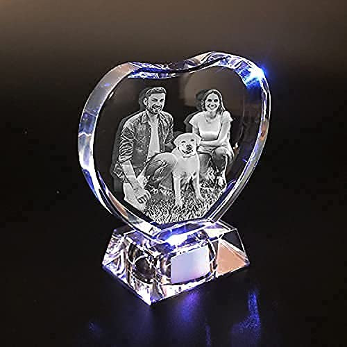HAIRANHUI Photo 3D en cristal 2D/3D personnalisée en verre gravée avec base lumineuse et propre image (anniversaire, mariage, Saint-Valentin, Noël) (bord lisse L)