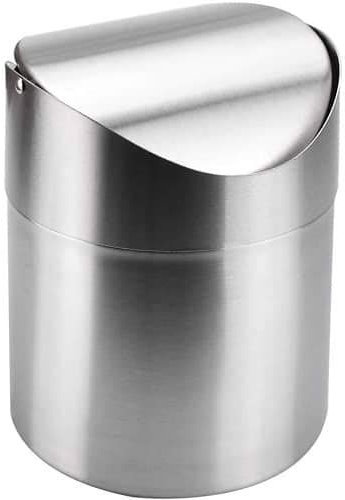 CABLEPELADO Papelera de escritorio basculante | Papelera de mesa con tapa abatible | Cubo Basura mesa Tapa Oscilante | Acero inoxidable | Medidas 12 cm de diámetro x 16 cm de alto