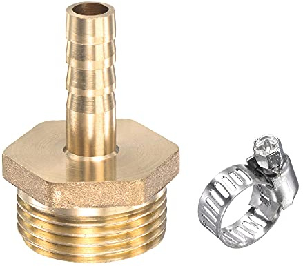 sourcing map Brass Hose Barb Fitting Straight 8mm x G3/4 Male Thread Pipe Connector with Stainless Steel Hose Clamp, Pack of 1