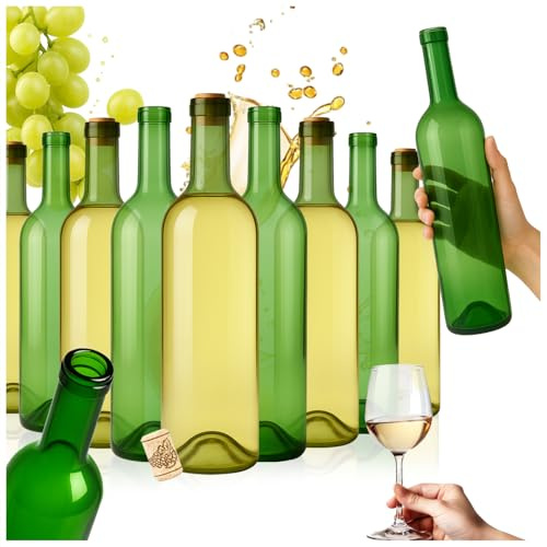 SUPERBUTELKI.PL - Juego de 30 botellas de vidrio Bordeaux 750 ml verdes con corcho – botellas vacías elegantes y reutilizables para vino, licor o decoración