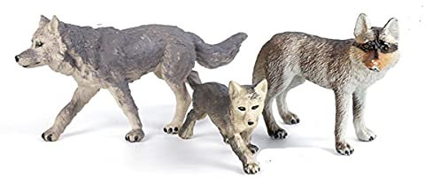 JOKFEICE Tierfiguren, Wolfsfamilie, Tierspielzeug, Wissenschaftsprojekt, Lernspielzeug, Geburtstagsgeschenk, Kuchenaufsatz für Kinder, Kleinkinder, 3 Stück