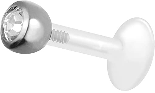 PIERCINGLINE PTFE Labret mit Innengewinde | TITAN AUFSATZ KRISTALL | Piercing Lippe Nase Ohr Helix | Farb & Größenauswahl