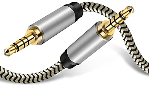 Câble audio mâle vers mâle - 5 m - 3,5 mm - 4 pôles - En nylon tressé - Pour écouteurs, PS4, téléphone, tablettes, casque, PC, ordinateur portable et plus - 5 m