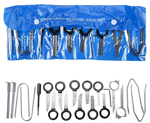 BOOMSTART 20Pcs Universal Radio Removal Keys, Car Radio Removal Tool Kit, Car Stereo Release Pins Installation Removal Unlocking Disassembly Tools, Blue