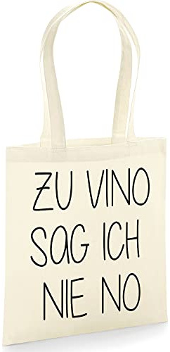 tradercat Jutebeutel bedruckt mit Spruch, Stoffbeutel bedruckt aus 100% Baumwolle - Tote Bag, Einkaufsbeutel, Einkaufstasche, Shopper und Baumwolltasche mit langen Henkeln, Zu Vino sag Ich nie no