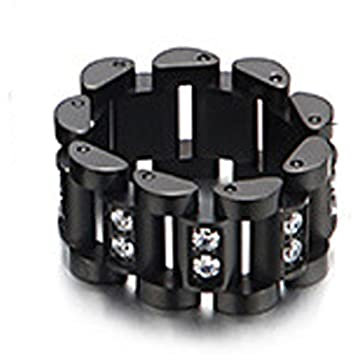 Whoiy Herren Ringe in Edelstahl, Zirkonia Uhrarmband Form Ringe Vorsteckring Punk Rock Geschenkidee für MännerGr.65 (20.7), Schwarz