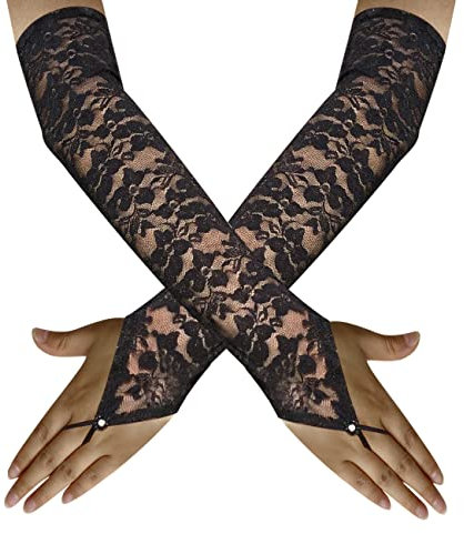 Guantes largos de encaje sin dedos para mujer, para fiesta de ópera de los años 20, elásticos, para adultos, longitud del codo, graduación, noche, boda, cena, nupcial, baile