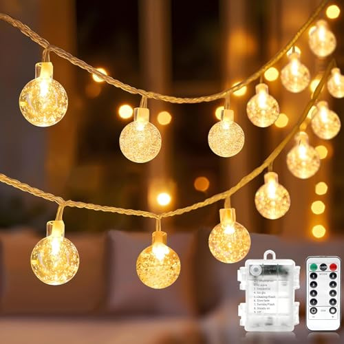 GCMacau Lichterkette Outdoor Batterie 100 LED, 12M Lichterkette Außen Batterie Innen mit 8 Modi, Timer Lichterketten Batteriebetrieben Wasserdichte(IP65) Kristallkugel für Cafe Garden